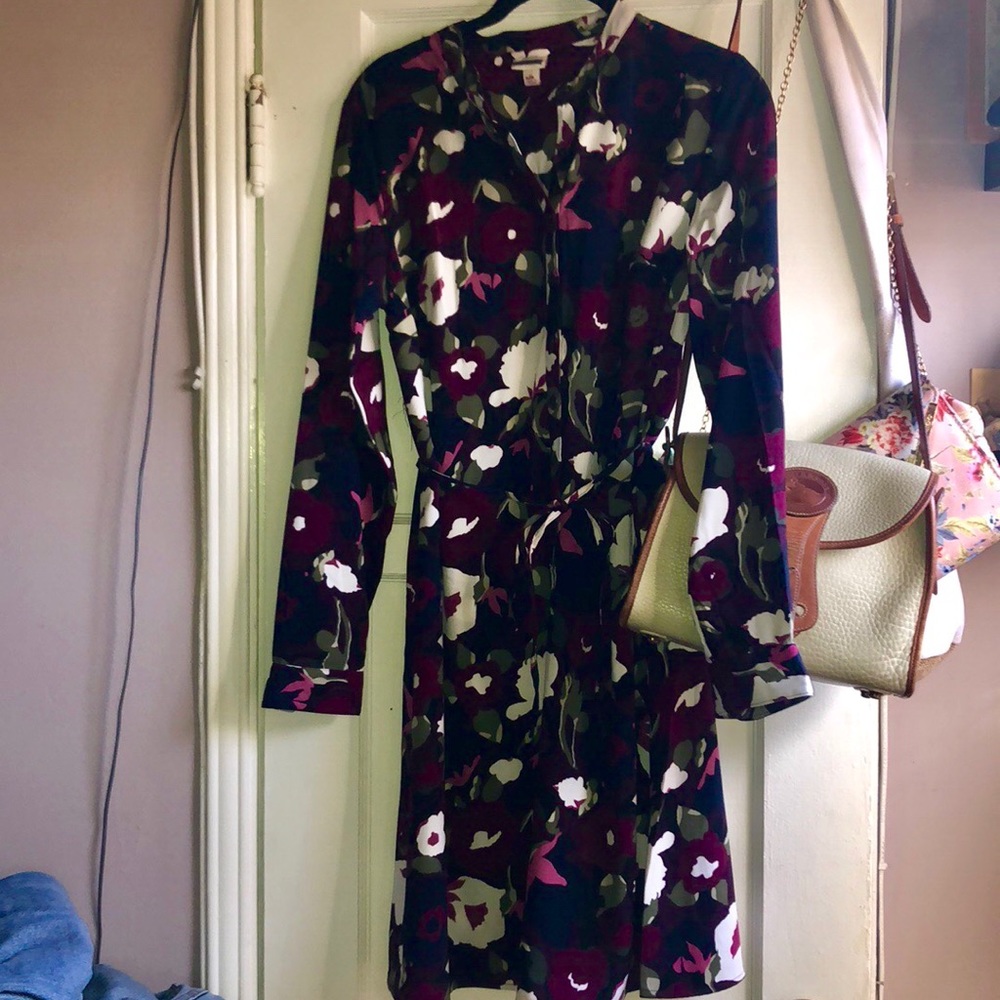 NWOT MERONA BURGUNDY FLORAL DRESS SZ M XS w BELT
